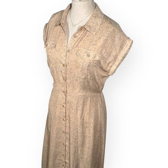 LUCKY BRAND Short Sleeve Midi Shirt Dress Button Front Leopard Coastal Brunch - Picture 5 of 13